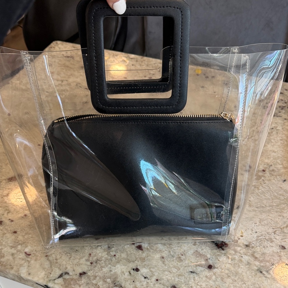 STAUD Clear Shirley Tote with Black Insert and Square Handle